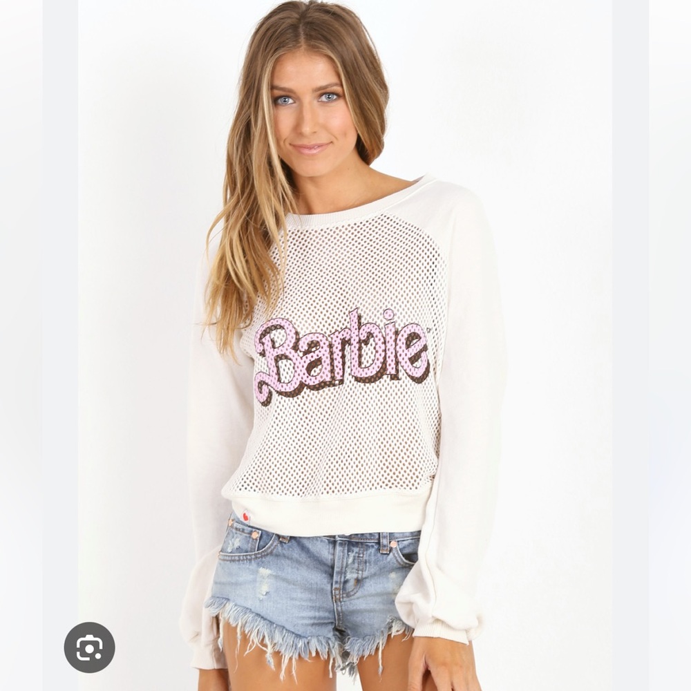 WILDFOX X BARBIE COLLECTION Warm Up pullover Sweater White Women’s Size Small